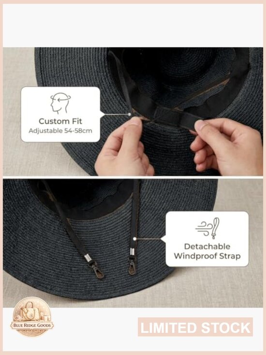 Wide Brim Straw Sun Hat Packable Foldable Beach Hat with Adjustable Chin Strap main image 7